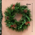 40cm Christmas wreath with green pine needles, natural pine cones and red berries for door decor - 40CM / 40CM Pine Cone Pine Needle Wreath