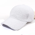 Winter solid white teddy fleece baseball cap with thick warm sherpa texture - Adjustable / White