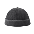 Vintage washed charcoal denim docker cap with thick rolled edge in streetwear style - Adjustable / Washed Denim Black