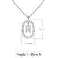 Silver letter M pendant necklace with colorful zircon pave setting and size dimensions - White Gold M