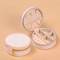 Pink velvet mini travel jewelry box with round shape and golden zipper design - Velvet Round-Pink / Round 10*10*5CM