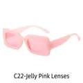 Retro square jelly pink sunglasses with thick PC frame and matching tinted lenses - Jelly Pink Frame Tea Lenses