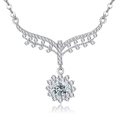 925 silver sunflower pendant necklace with zircon paving on a reflective white background - 0.5ct Moissanite