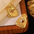 Vintage golden earrings with wave texture and irregular hollow shield shape design - Gold Irregular Hollow Ripple Earrings