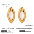Gold-plated stainless steel oval stud earrings with pearl white enamel finish - Gold/White