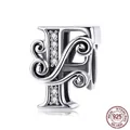 925 sterling silver letter F charm bead with sparkling white zircon for DIY bracelets - Letter F