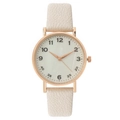 Minimalist women's quartz watch with cream leather strap and rose gold case - Khaki