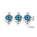 Three silver evil eye connectors with blue enamel detail and 1.5mm holes for DIY jewelry - Double Hole / Steel-Sky Blue