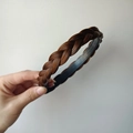 Handmade dark brown braided headband with realistic hair texture and fishtail braid style - Thin Twist Braid (2CM Wide) / Tan