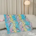 Rainbow macaron flannel blanket with luminous unicorn and cupcake patterns on sofa - Rainbow Diamond Horse / 100*150cm