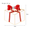 Detailed close-up of a Christmas gift box brooch with red and white enamel and rhinestones - XZ5006 Gift Box