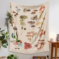 Detailed retro botanical mushroom tapestry with 15 species and scientific names - Zj904-1