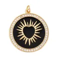 Golden sunburst heart pendant with black enamel and sparkling zircon pavé halo - Black Round Heart Sunburst Style (K055896-Black)