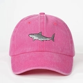 Pink washed cotton baseball cap with shark embroidery and adjustable back strap - Rose Red