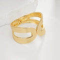 Modern wide hollow geometric bangle in a bright gold finish with a hinged closure - Hollow Geometric Hinged Bangle (SL332) / Gold