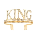 Couronne dorée KING pour hommes avec strass brillants et peignes à cheveux - Style peigne Or + strass blanc