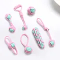 7er-Pack Hundespielzeug aus Baumwolle in Rosa und Blau zum Kauen und interaktivem Spiel - 7-teiliges rosa und blaues Macaron-Set