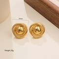 Classic 24mm round textured gold hoop earrings in stainless steel for women - Gold Style (SQ-245215G)
