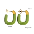 U-shaped stainless steel earrings in gold and green enamel with 13mm height dimension - Green (YTE2410501-4)