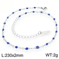 Silver stainless steel flat cross chain anklet with blue enamel beads and lobster clasp - Silver Light Blue Beads (KJ4101-Z)