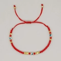 Red braided evil eye bead bracelet with gold accents for protection and luck - Red Gold 3 Blue Evil Eye (C-B220075C)