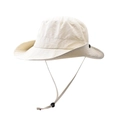 Detail of waterproof beige sun hat showing adjustable wind rope and metal side buckles - M (56-58cm) / Beige
