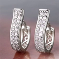 Fashionable silver hollow pattern hoop earrings with micro-pave cubic zirconia stones - White Gold