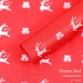 Festive red Christmas gift wrapping paper with white reindeer and bells, 28 sheets 50x70cm - Festive Red (28 Sheets/Pack) / 50x70cm