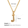 Elegant gold titanium steel letter J pendant necklace with rhinestones and dimensions - Letter J