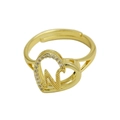 Adjustable golden heart ring featuring a crystal-set border and italic letter M - Adjustable Open / Letter N