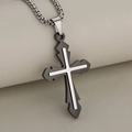 Minimalist black and silver stainless steel cross pendant necklace with metallic chain - Pendant Only / Black Silver