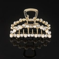 Elegant champagne gold hair claw clip with faux pearls and sparkling rhinestones - Gold Rhinestone & Pearl Large Moon Claw Clip