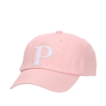 Berretto da baseball rosa in cotone con ricamo della lettera P bianca e visiera curva - Rosa
