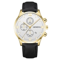 Fashionable men's quartz watch with gold case, white Roman dial, and black leather strap - White Dial Gold Case Black Strap