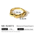 Macro view of gold stainless steel twisted ring with small crystals and 1.8cm diameter - Twisted Rope Texture Zirconia Gold Ring (NB-R24073)
