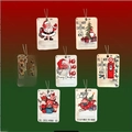Set of 7 wooden Christmas money holder gift tags with festive patterns and jute twine - 7-Piece Set