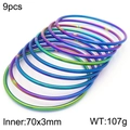 Rainbow plated titanium steel bangles set with 70mm inner diameter and 3mm thickness - Aurora Rainbow Plain Ring 9-Piece Set (KB181556-KFC)