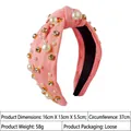 Detailed size chart for pink knotted headband with pearls and sparkling crystals - #6 Pink Pearl And Rhinestone Headband