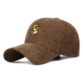 Brown corduroy baseball cap featuring cute yellow duck embroidery and a curved brim - Dark Coffee