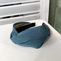 Cross-knotted wide headband in navy blue leather texture for a stylish look - Ink Blue Gray