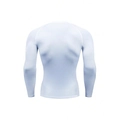Detail view of white compression shirt back showing ergonomic seams and muscle fit - White