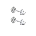 Silver-tone stainless steel screw-back stud earrings with round-cut cubic zirconia stones - Prong Set Zirconia