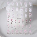 Sticker nail art 5D MO-04 avec des lapins blancs mignons et tulipes roses - Autocollant en Relief MO-04 (Lapin et Tulipe)