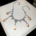 Détail du collier en zircon argenté avec breloques gouttes en cristal champagne - Argent-Rose