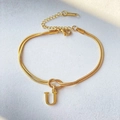 Gold-plated layered snake chain bracelet with knot design and letter U pendant - Gold-U