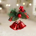 Decorazione natalizia con campanelli in metallo rosso e fiocco a quadri rosso e verde - Rosso Doppia Campanella