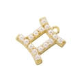 Macro detail of H-shaped copper pendant with white pearls on a gold-plated base - Gold Gemini Pearl Pendant
