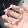 Artistic beaded bracelet with mixed pastel pink, light blue, and creamy white stones - Peach Blossom Spring Bead Bracelet