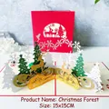 3D pop-up Christmas card with reindeer and forest design in red envelope 15x15cm - Christmas Forest (With Music)