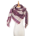 Thick red, white and blue plaid knit scarf with fringes displayed on a mannequin - Thick Plaid Wine Red